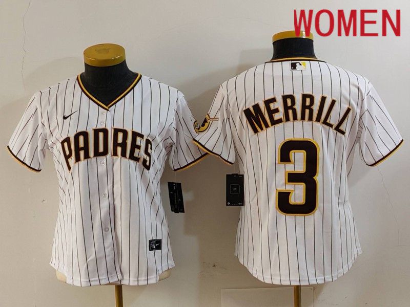 Women San Diego Padres #3 Merrill White stripe Nike Game 2024 MLB Jersey style 726